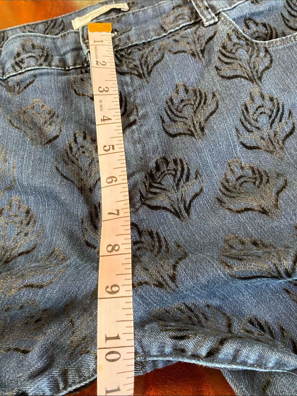 Coldwater Creek Women's Navy Jeans with Black flocked Floral - Picture 5 of 6